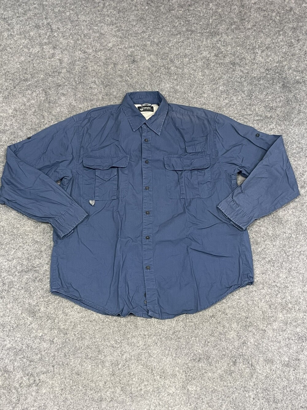 Wrangler Shirt Mens Large L Blue Button Up Casual Solid Workwear Pocket Fishing